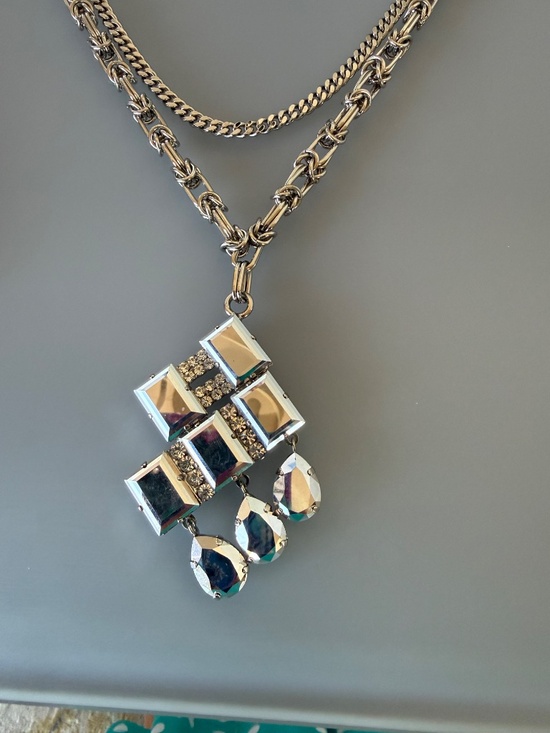Tova silver mirror chunky chain long necklace